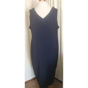 Maya Brooke Navy dress with sparkly beaded V neckline formal cocktail